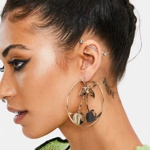 Gold Diva Cherry Mood Hoop Earrings